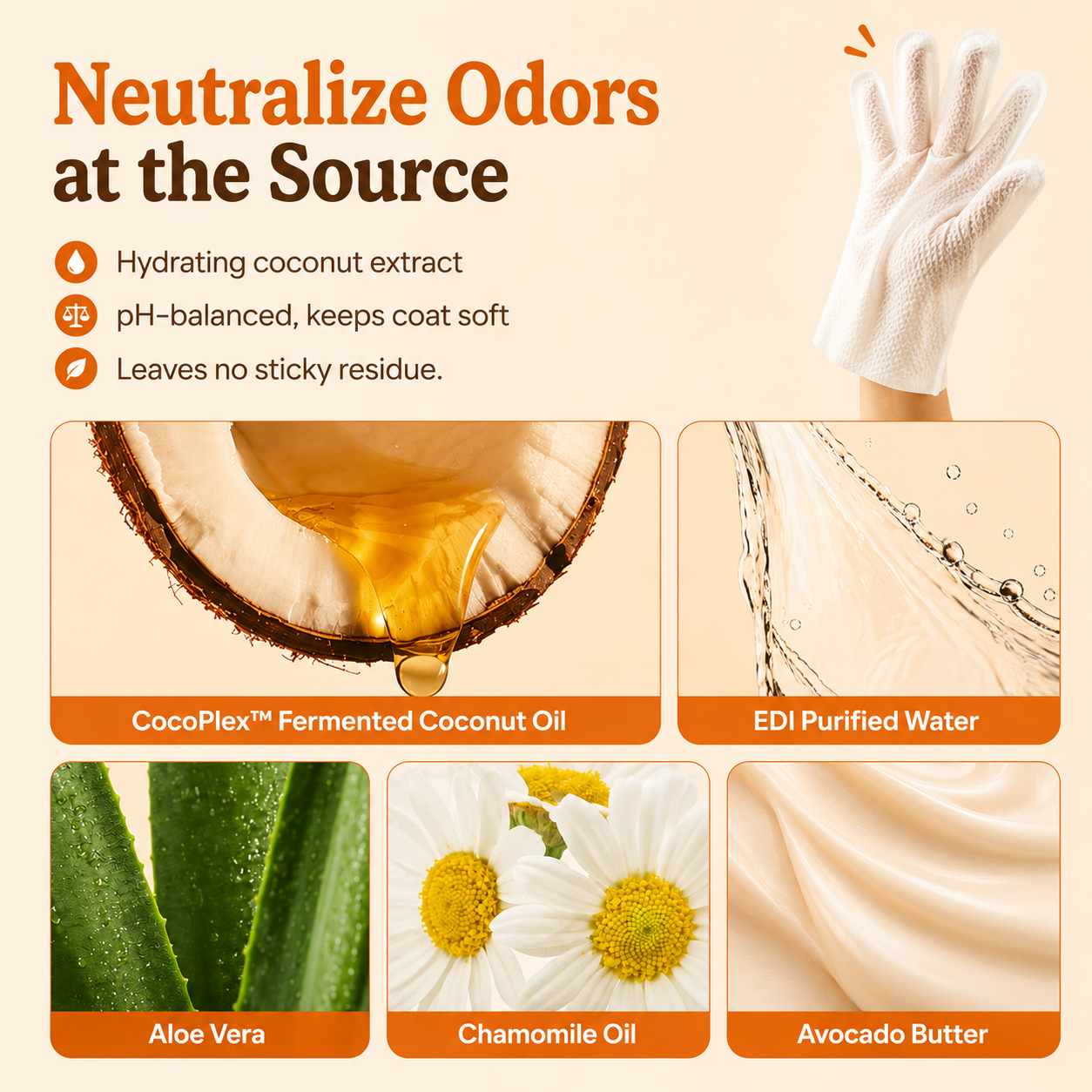 Deodorizing Glove Wipes for Dogs & Cats - Waterless Bath Alternative