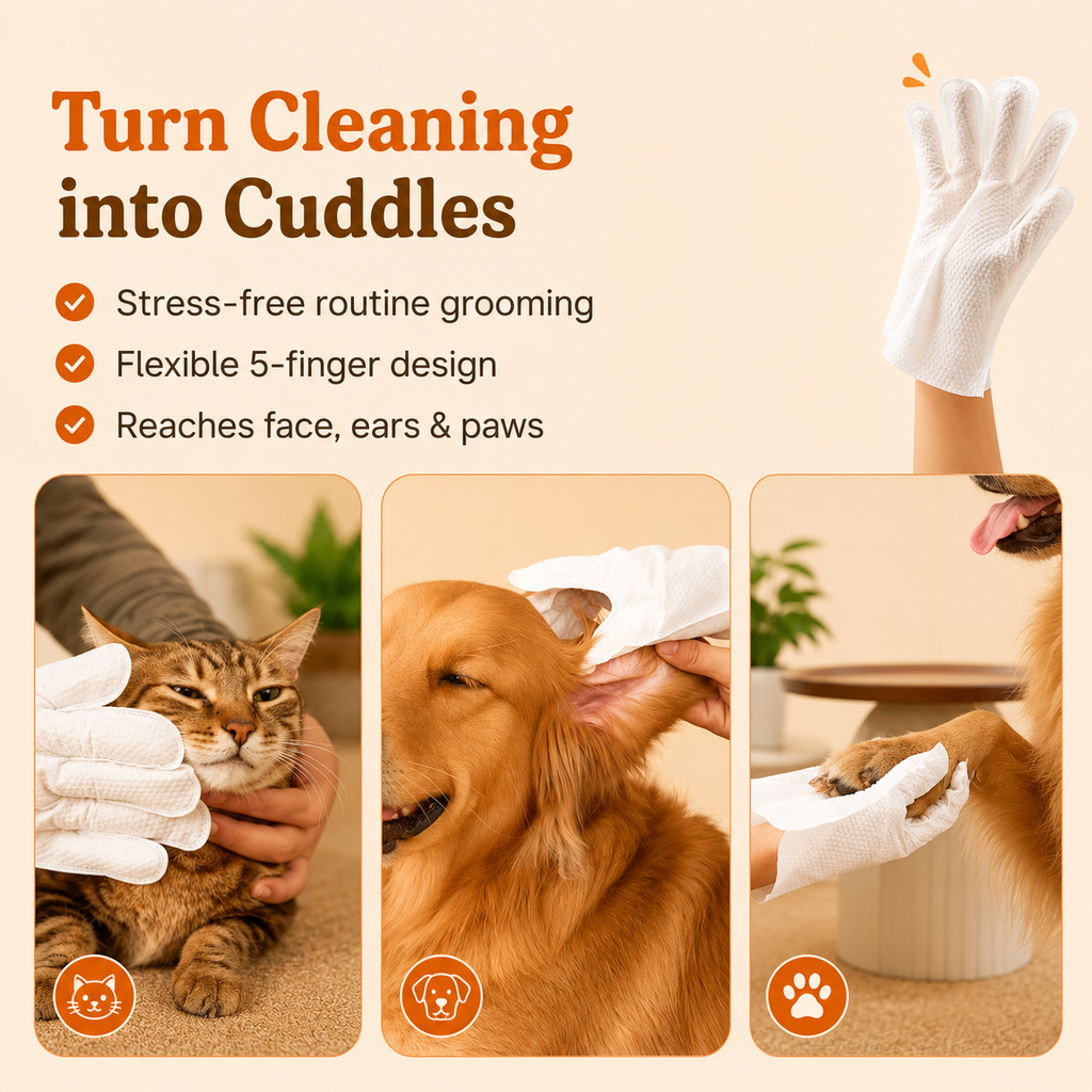 Deodorizing Glove Wipes for Dogs & Cats - Waterless Bath Alternative